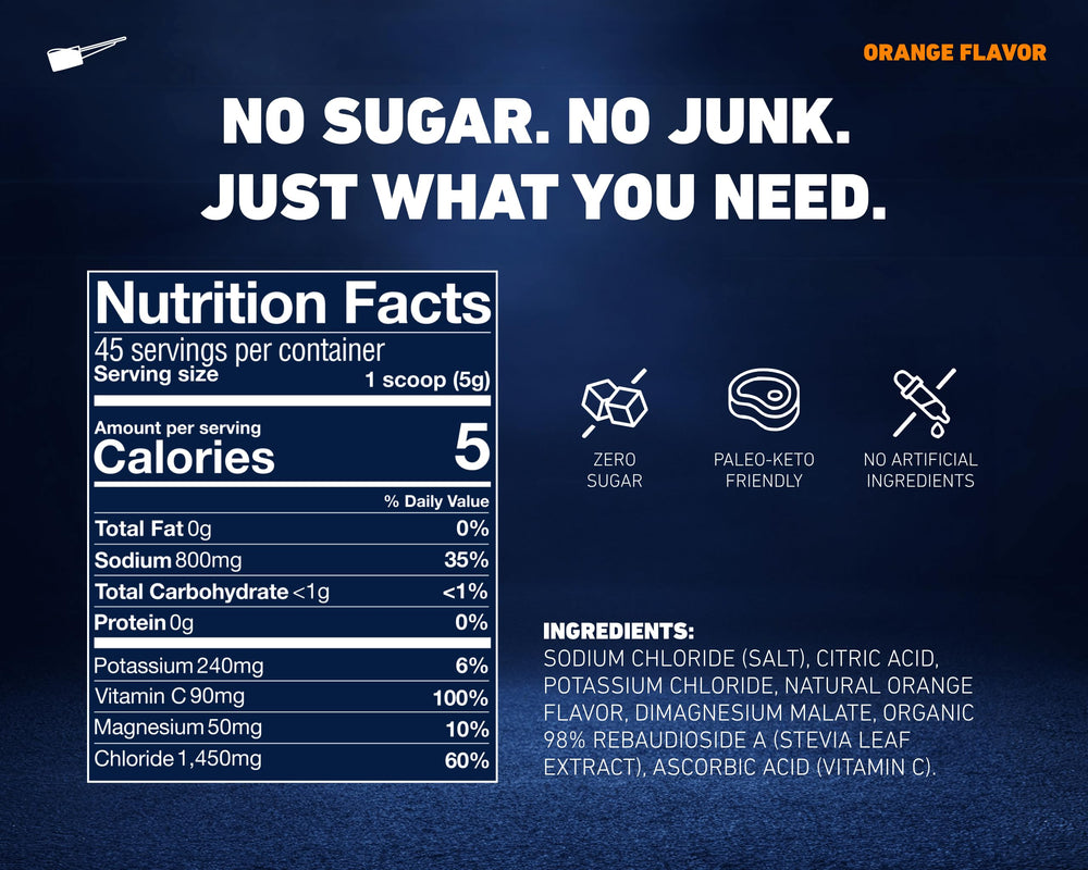 Saltivate orange flavor with Stevia label close-up for clean hydration