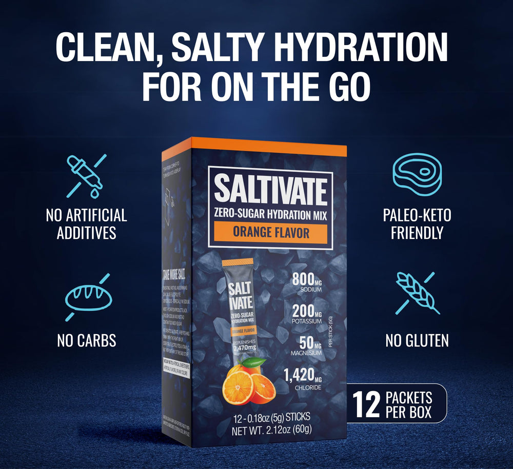 Saltivate Salty Orange Electrolytes dissolving in water for fast electrolyte replacement.
