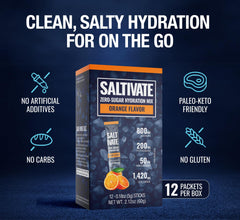 Saltivate Salty Orange Electrolytes dissolving in water for fast electrolyte replacement.