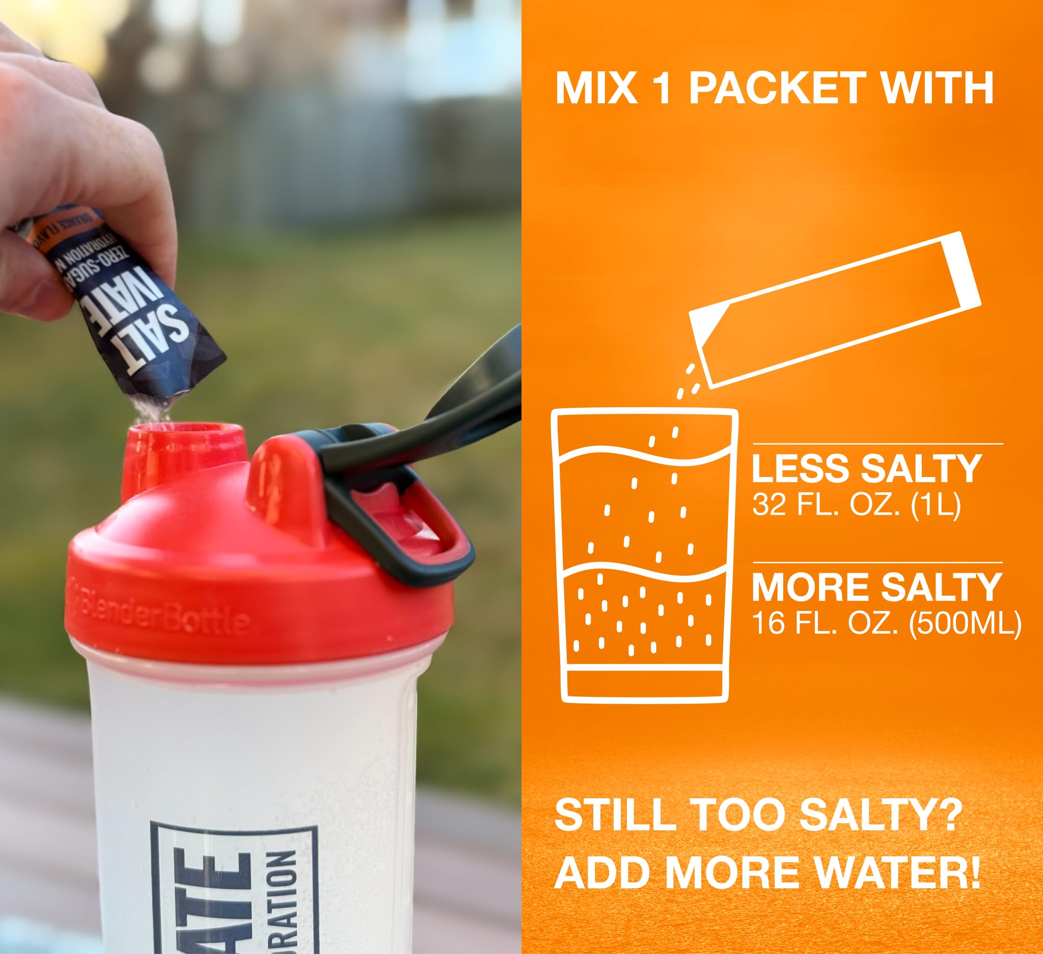 Saltivate Salty Orange Electrolytes packaging mockup highlighting portable single-serve sticks.