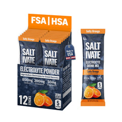 Saltivate Salty Orange Electrolytes stick pack ready for on-the-go hydration.
