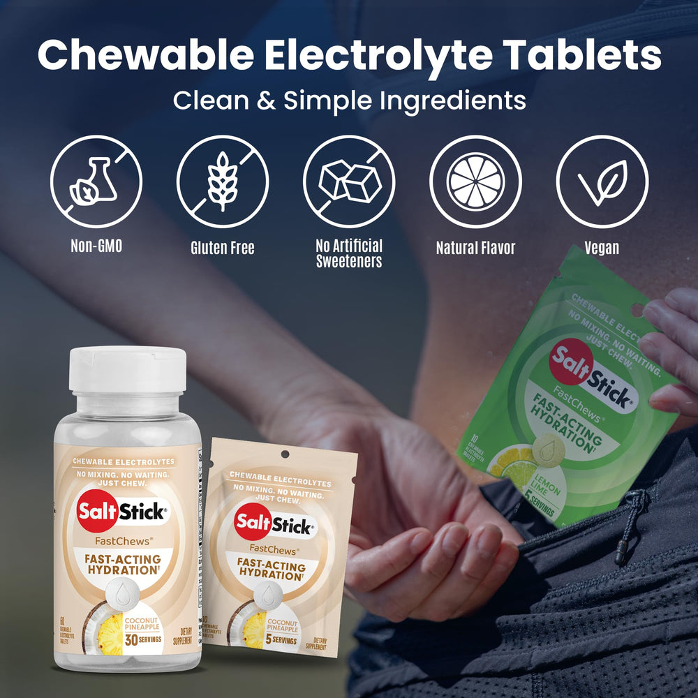 Athlete drinking water after chewing SaltStick FastChews