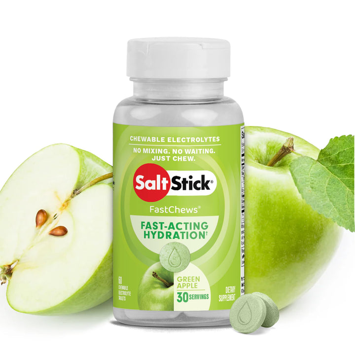 SaltStick FastChews green apple packaging for quick hydration.