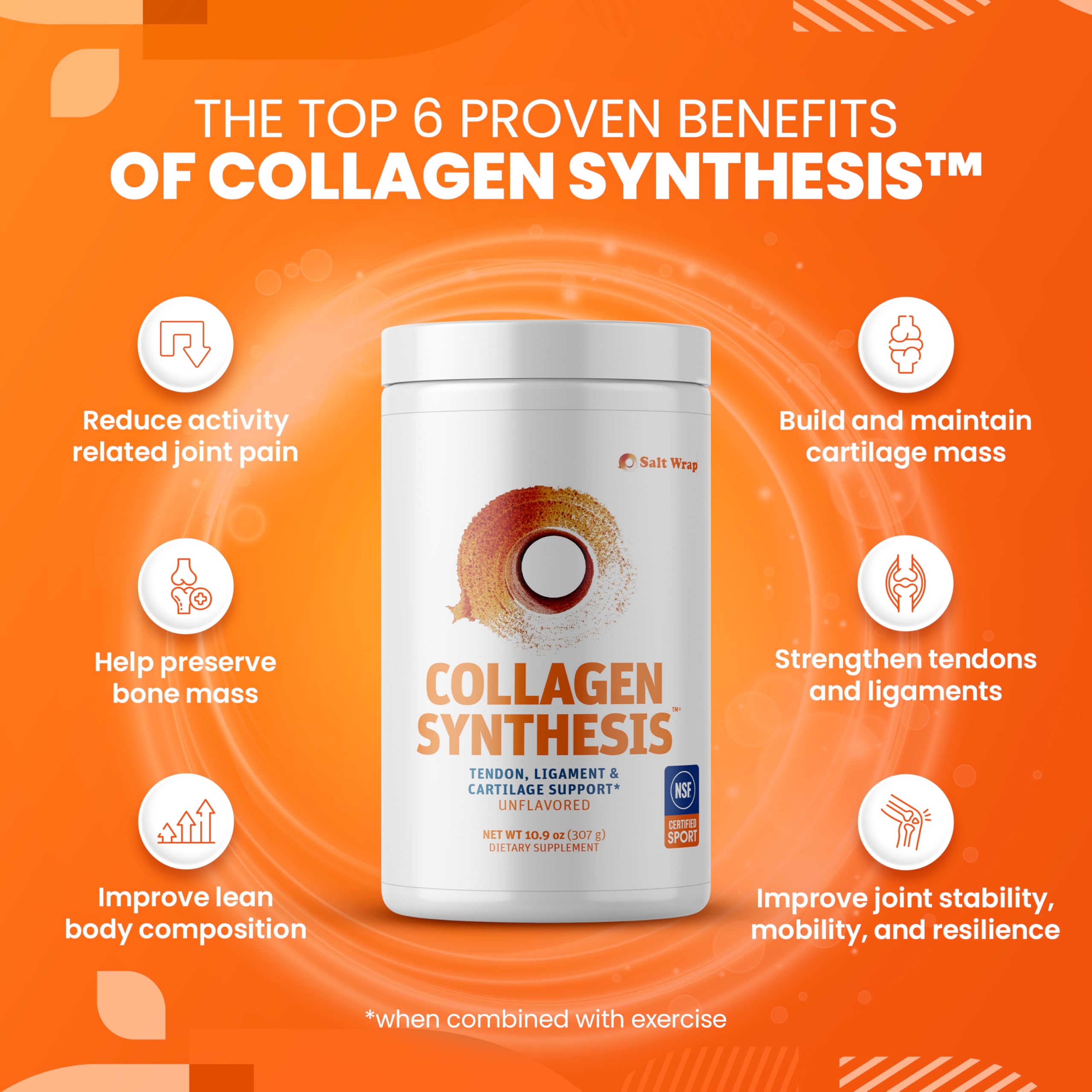 SaltWrap Collagen Synthesis close-up of patented peptide blend for joints