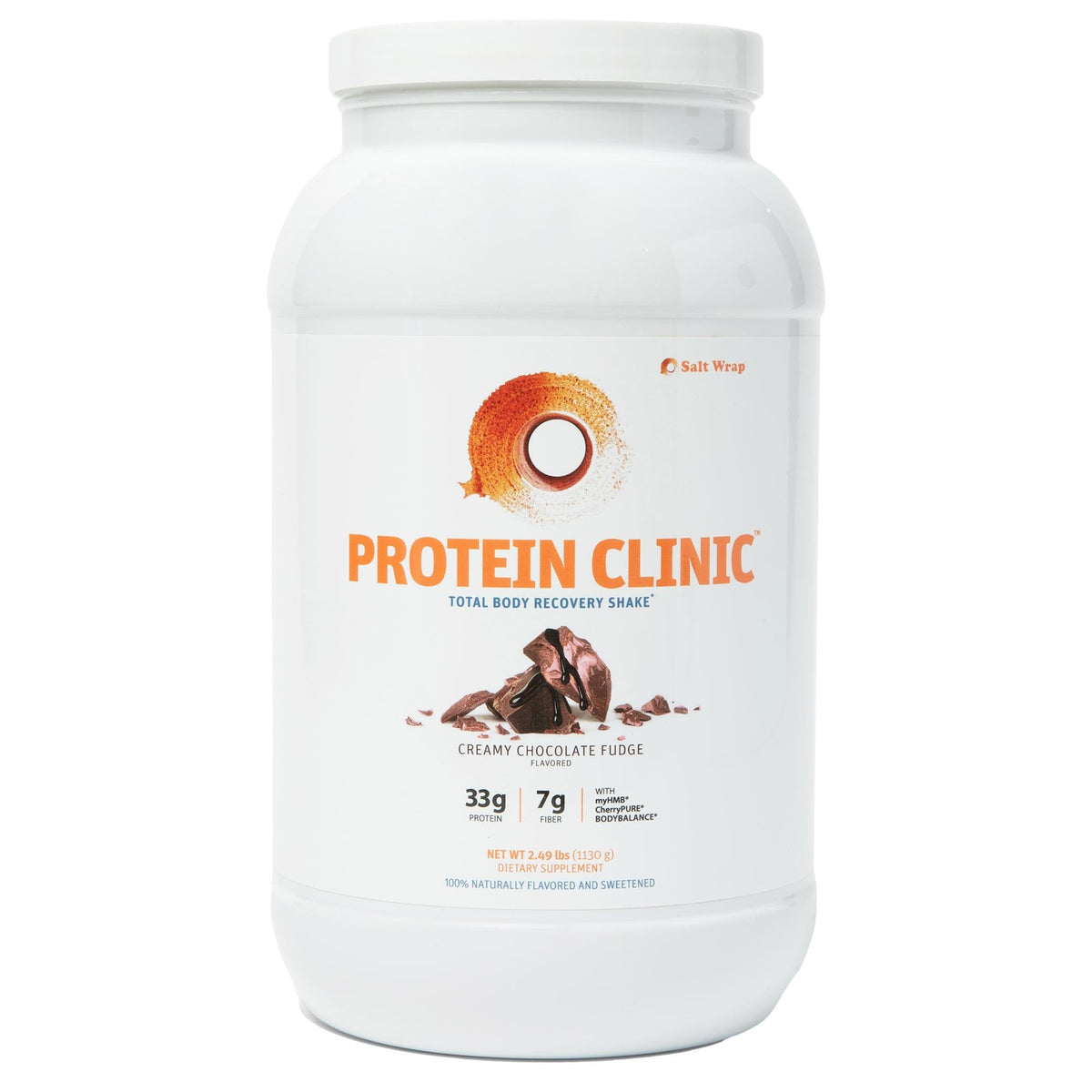 SaltWrap Protein Clinic creamy chocolate fudge shake ready in a glass for post-workout recovery