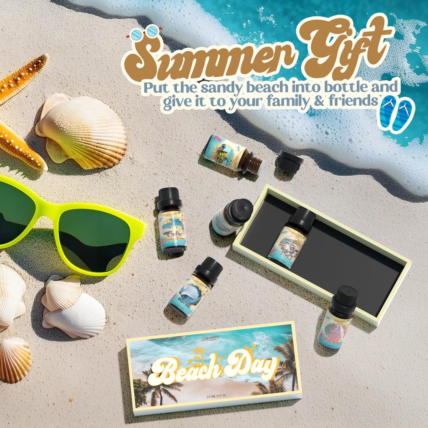Salubrito Beach fragrance set included for candle, soap, or DIY gifts.