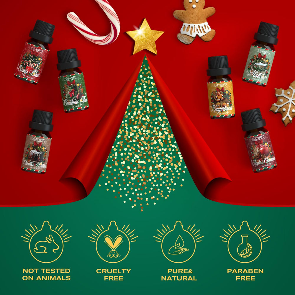 Salubrito Christmas tree oil bottle provides pine scent for holiday ambiance