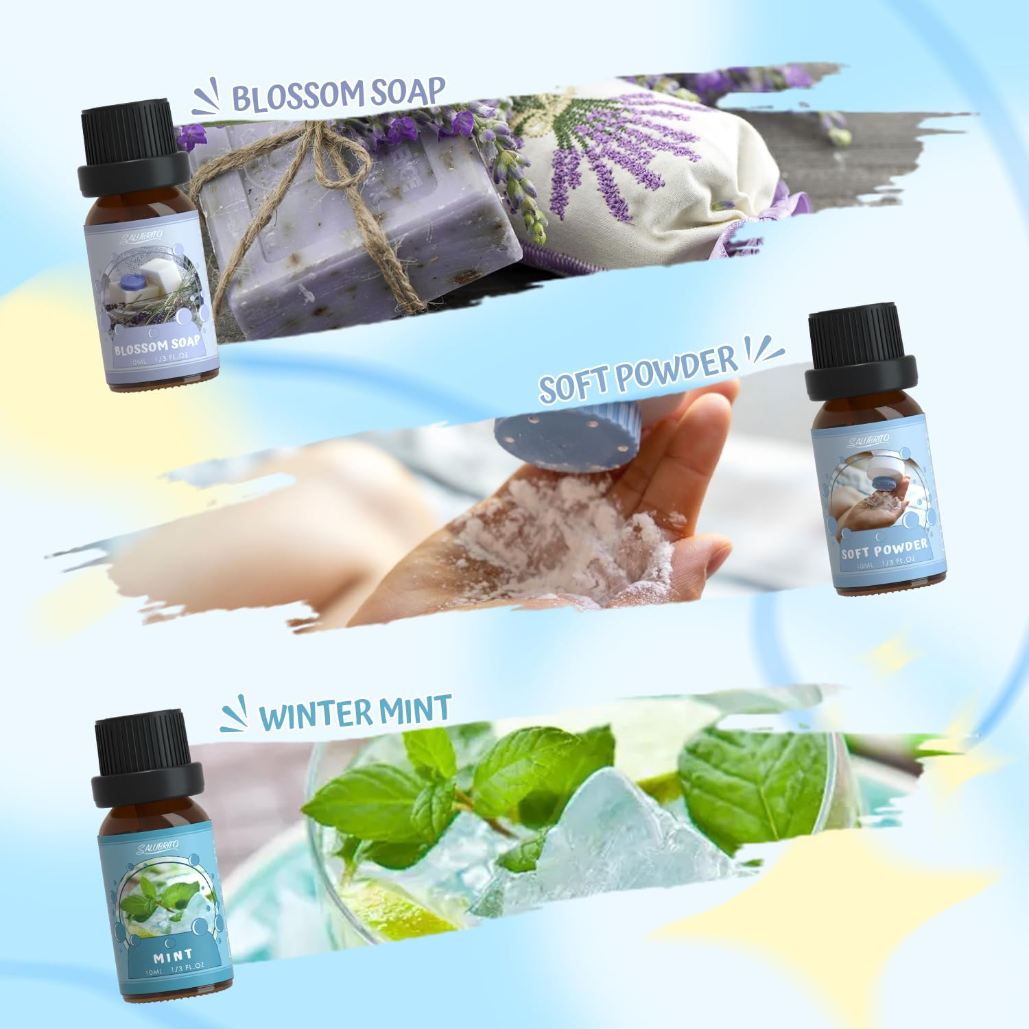 Salubrito Clean Fragrance Oils Set soft powder aroma for fresh air