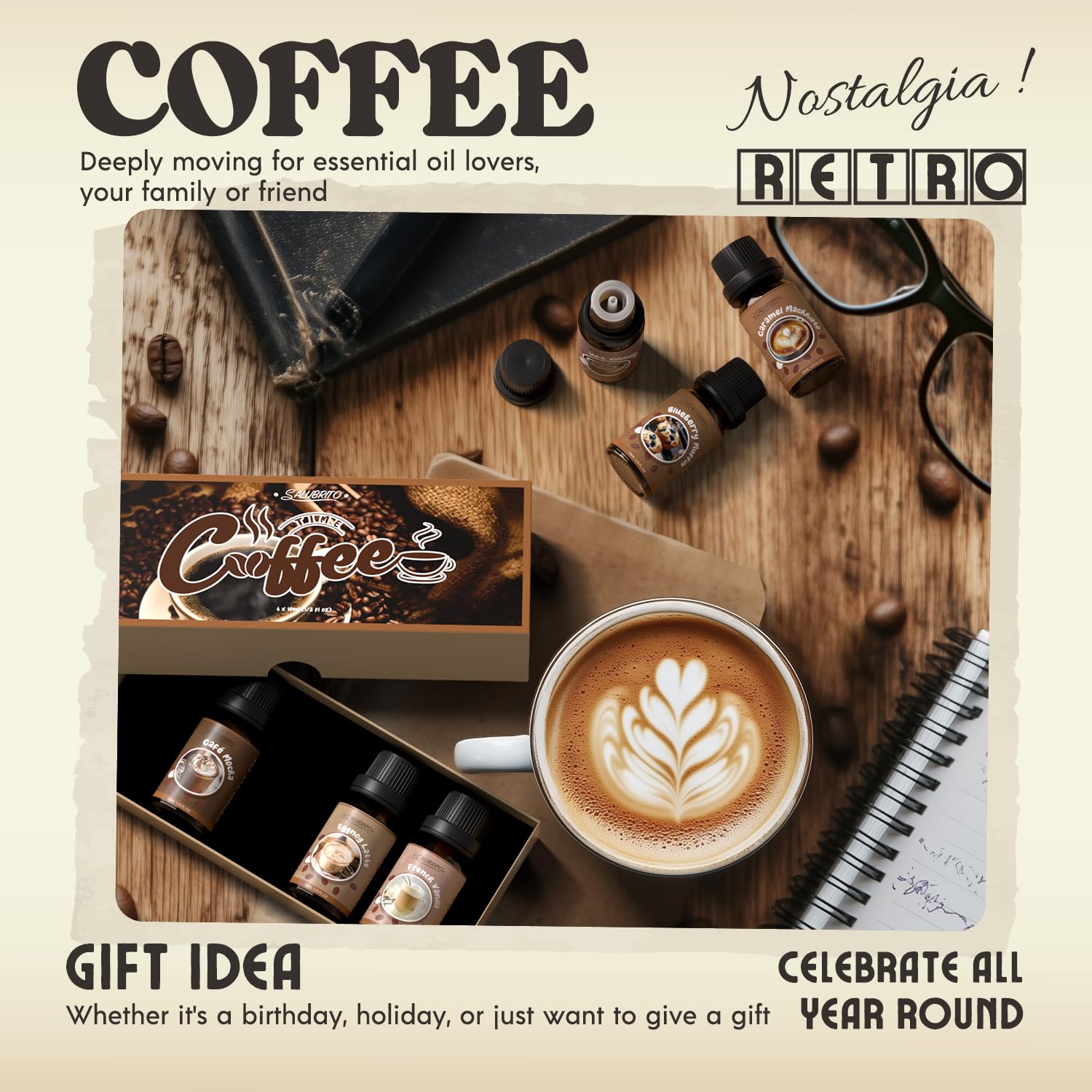 Salubrito Coffee Fragrance Oils eggnog latte bottle—holiday-inspired scent for relaxing moods.