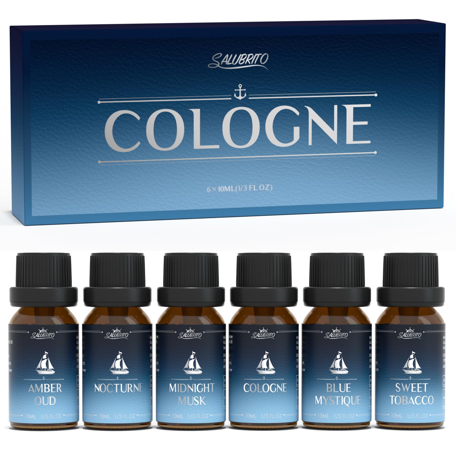 Salubrito Cologne Amber Oud 10ml bottle for diffusers and DIY candles.