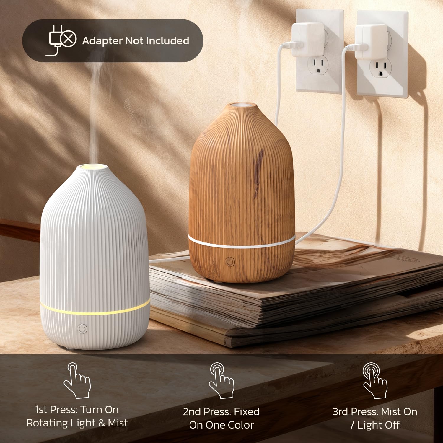 Salubrito diffuser emitting a soft mist with ambient lighting