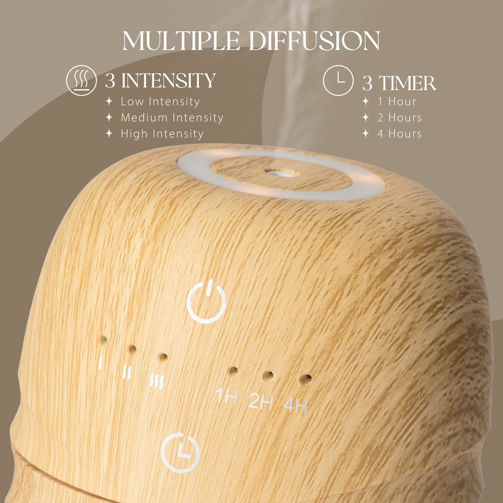 Salubrito diffuser displays timer options 1, 2, and 4 hours.