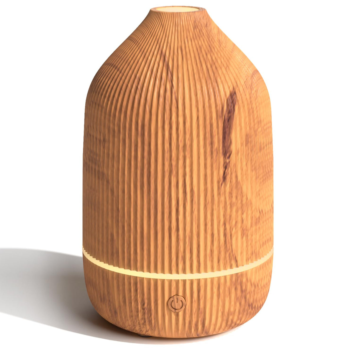 Salubrito essential oil diffuser with wood grain on desk delivers subtle ambient aroma.