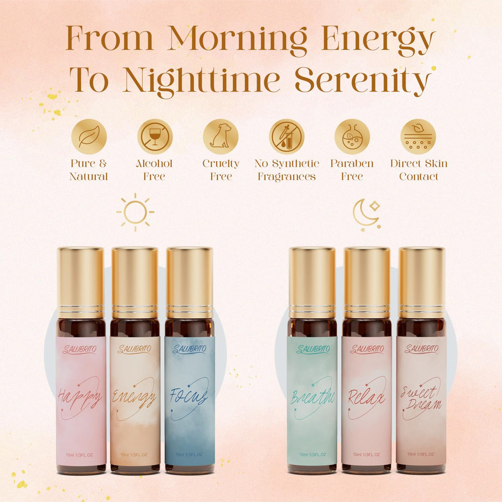 Salubrito lavender roll-on bottle showing calming scent for day or night