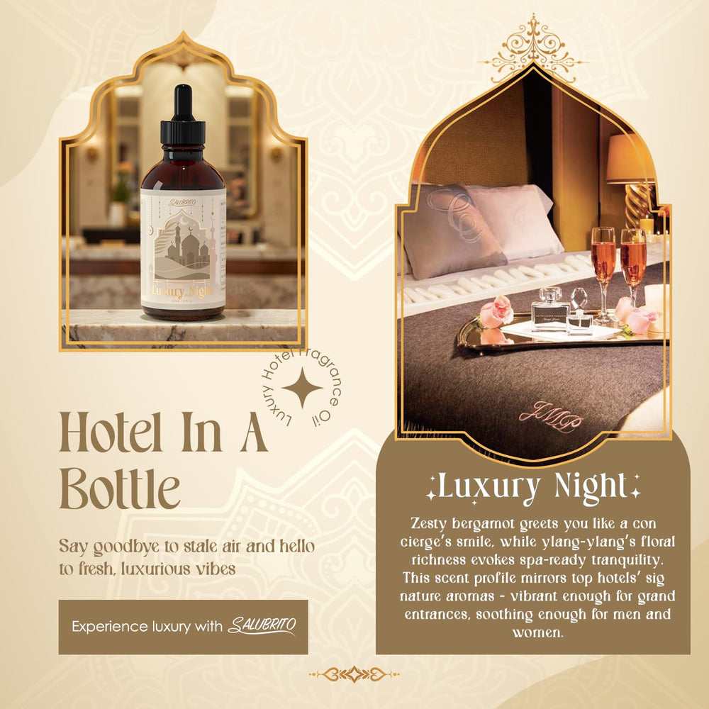 Salubrito Luxury Night Oil in a diffuser setup delivering hotel-inspired fragrance
