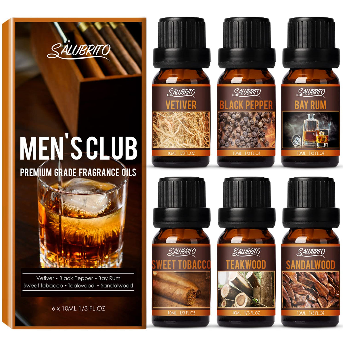 Salubrito Men's Club Sandalwood oil bottle for diffuser use and calming ambiance