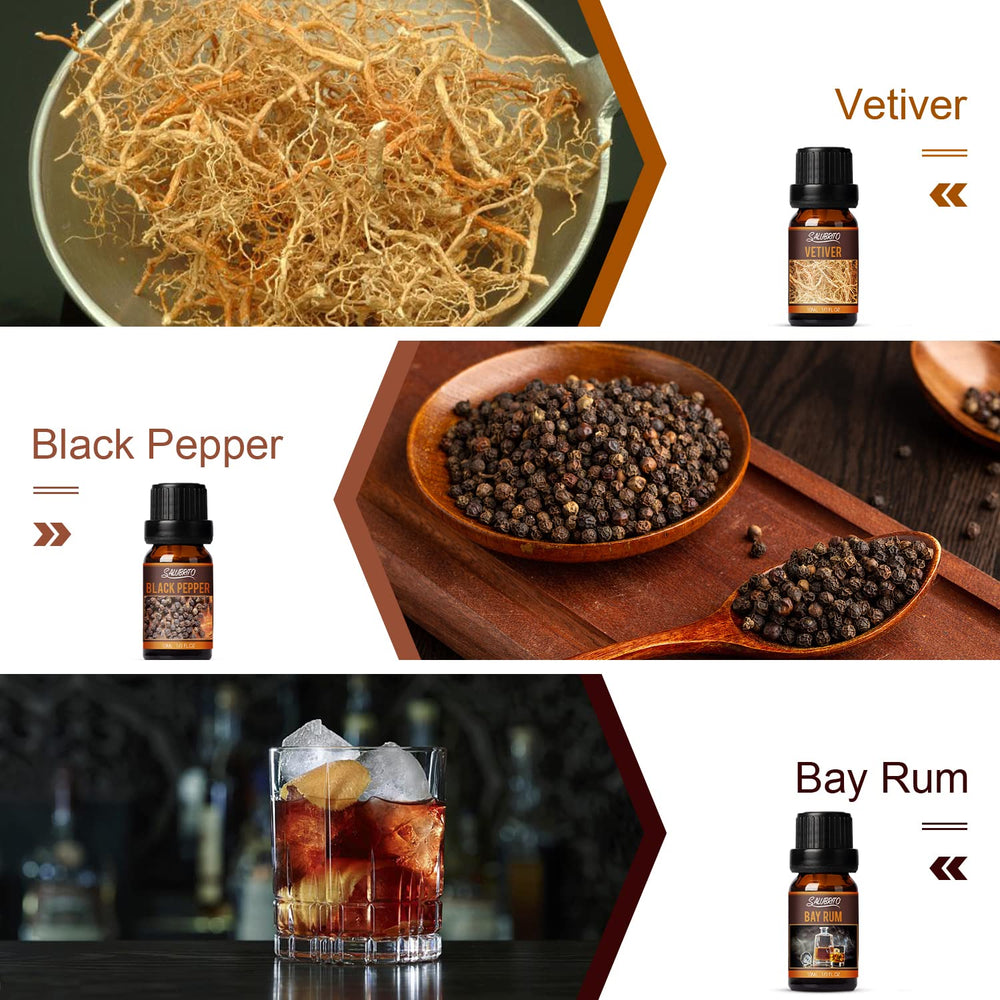 Salubrito Men's Club Sweet Tobacco oil near candle for warm, inviting mood