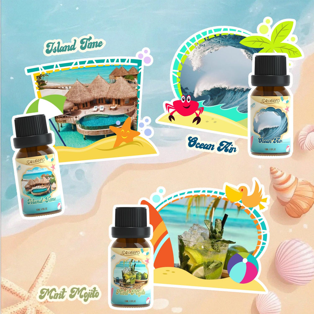 Salubrito Ocean Air fragrance oil bottle sparks ocean-air freshness in spaces.