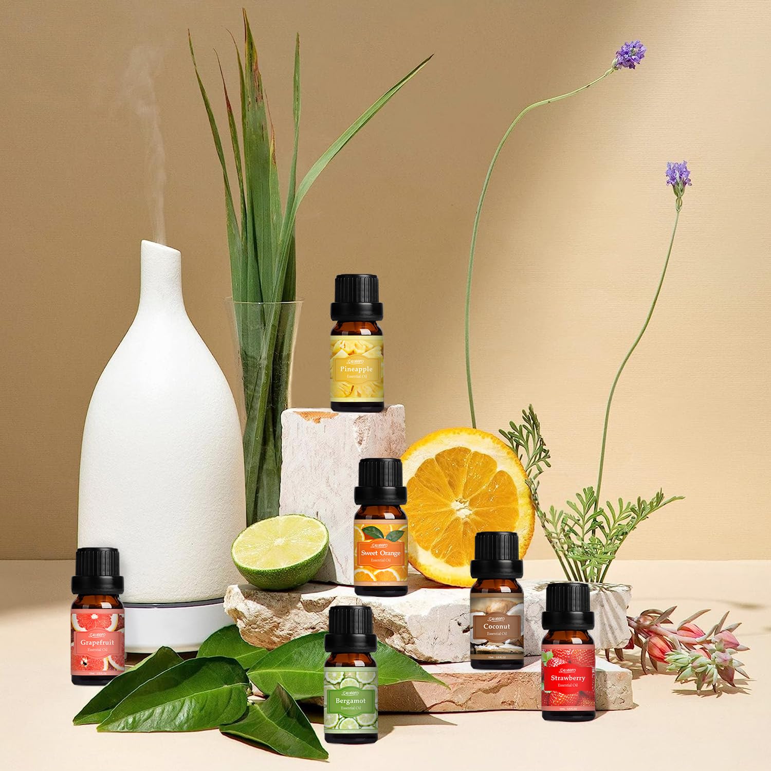 Salubrito packaging with dark glass bottles preserves oil freshness.