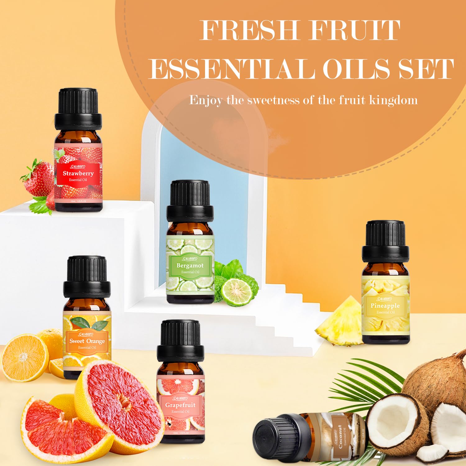 Salubrito Sweet Orange fragrance oil, ideal for diffusers or candles.