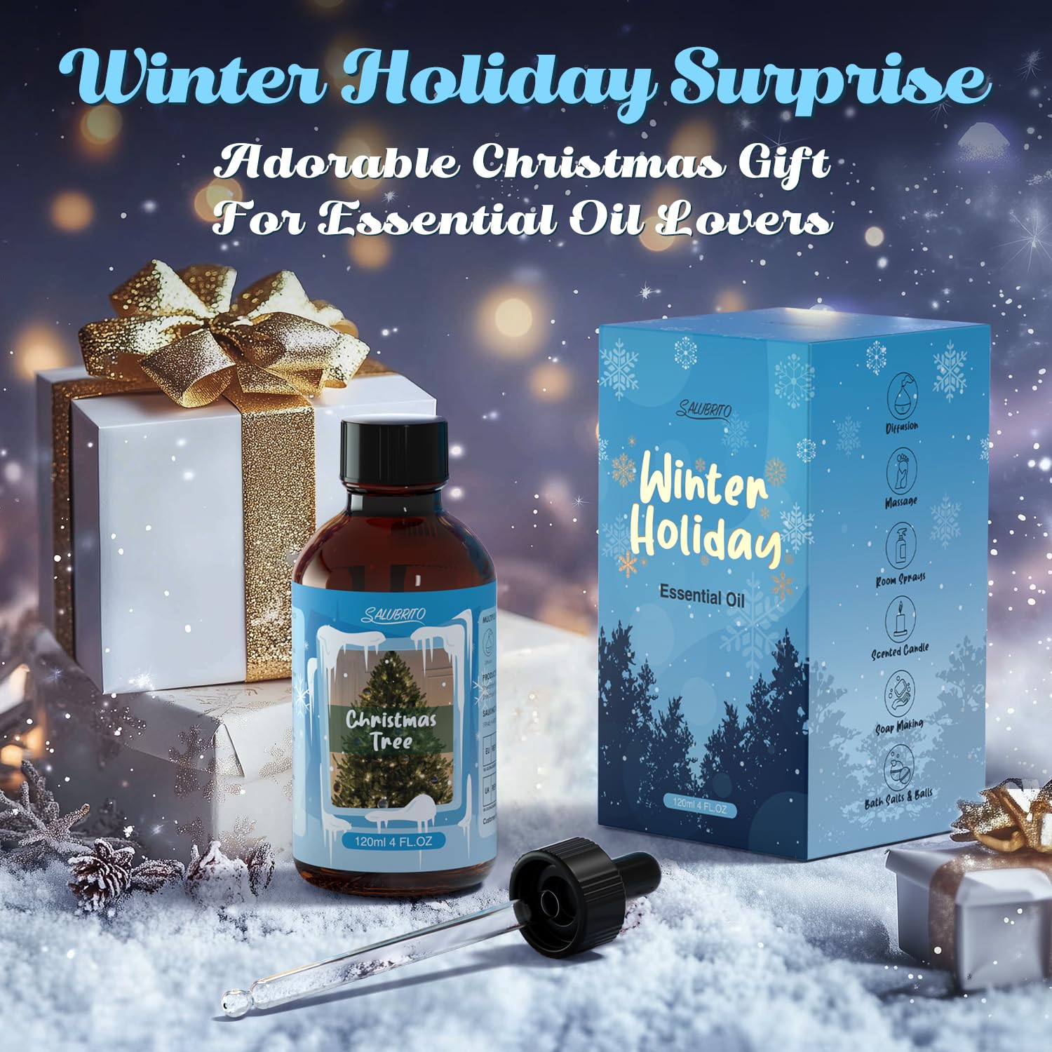 Salubrito winter cleaning spray using Christmas Tree oil for fresh spaces.