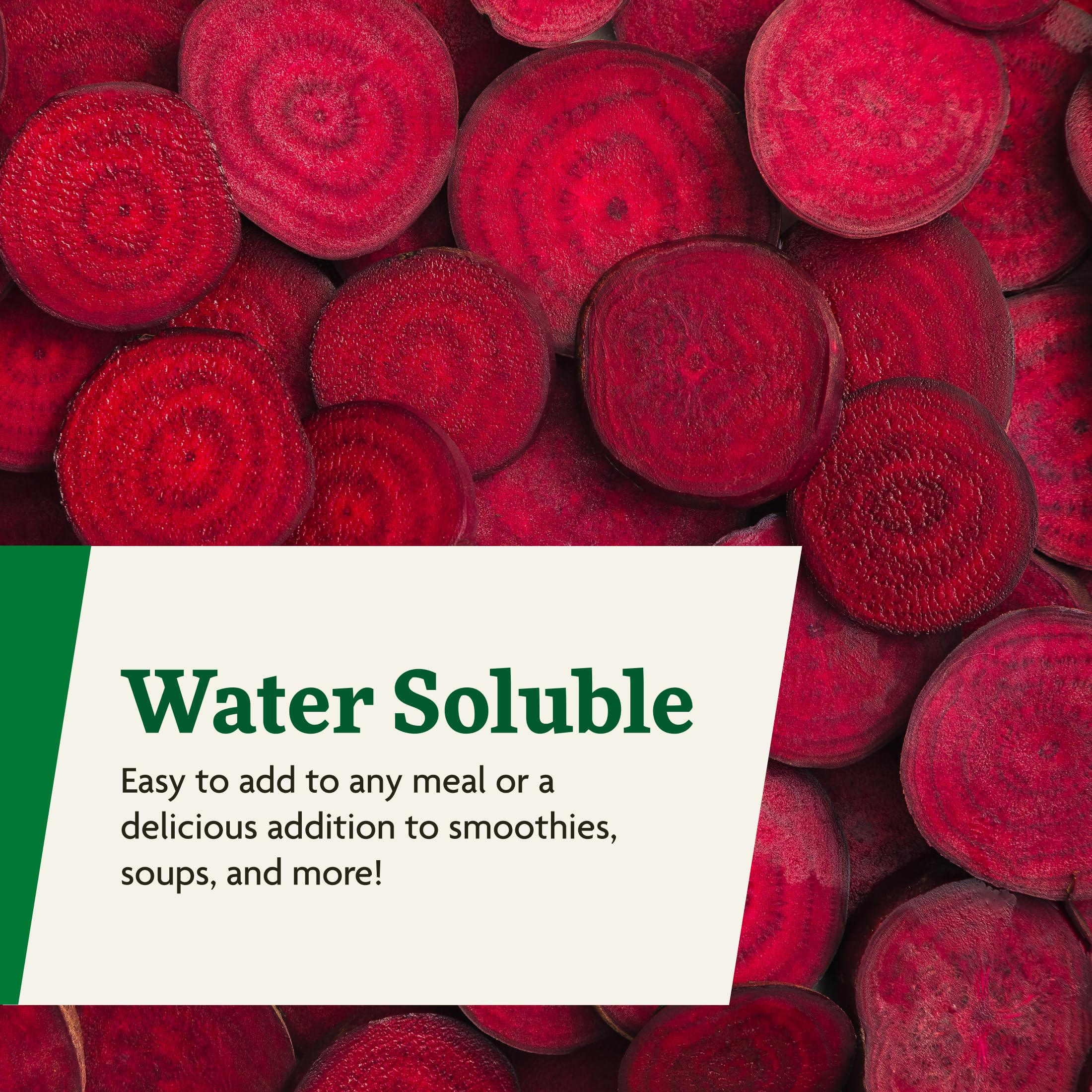 Salus Red Beet Crystals closeup of ingredients label showing nutrients