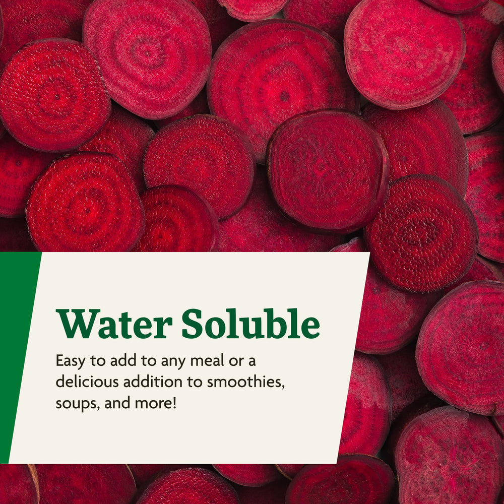 Salus Red Beet Crystals closeup of ingredients label showing nutrients