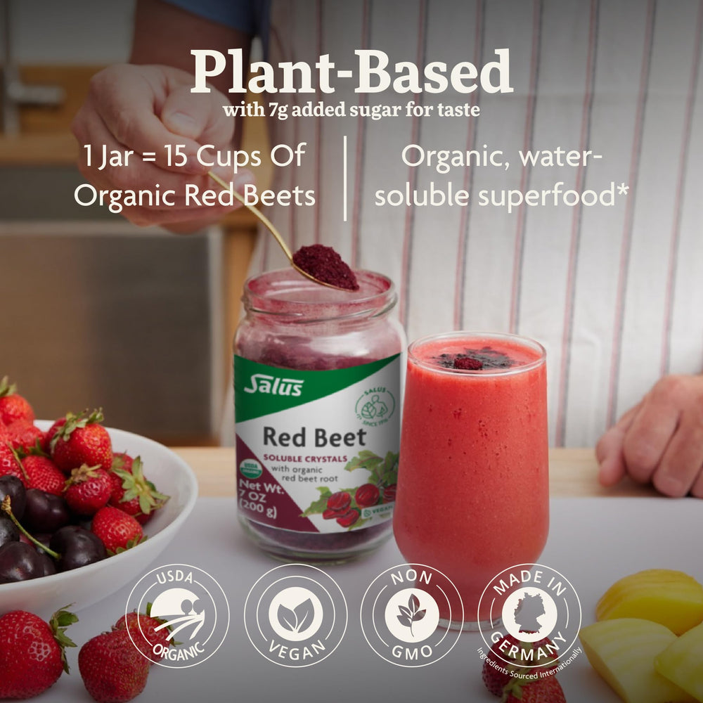 Salus Red Beet Crystals organic label with USDA certification and purity