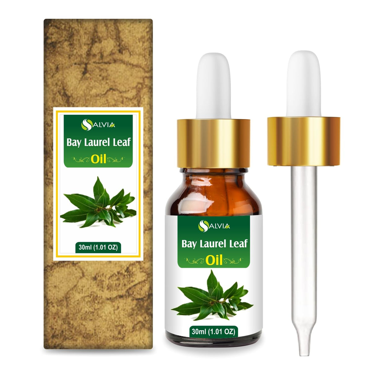 Salvia Bay Laurel Leaf Oil bottle, top view, ideal for aromatherapy diffusion.