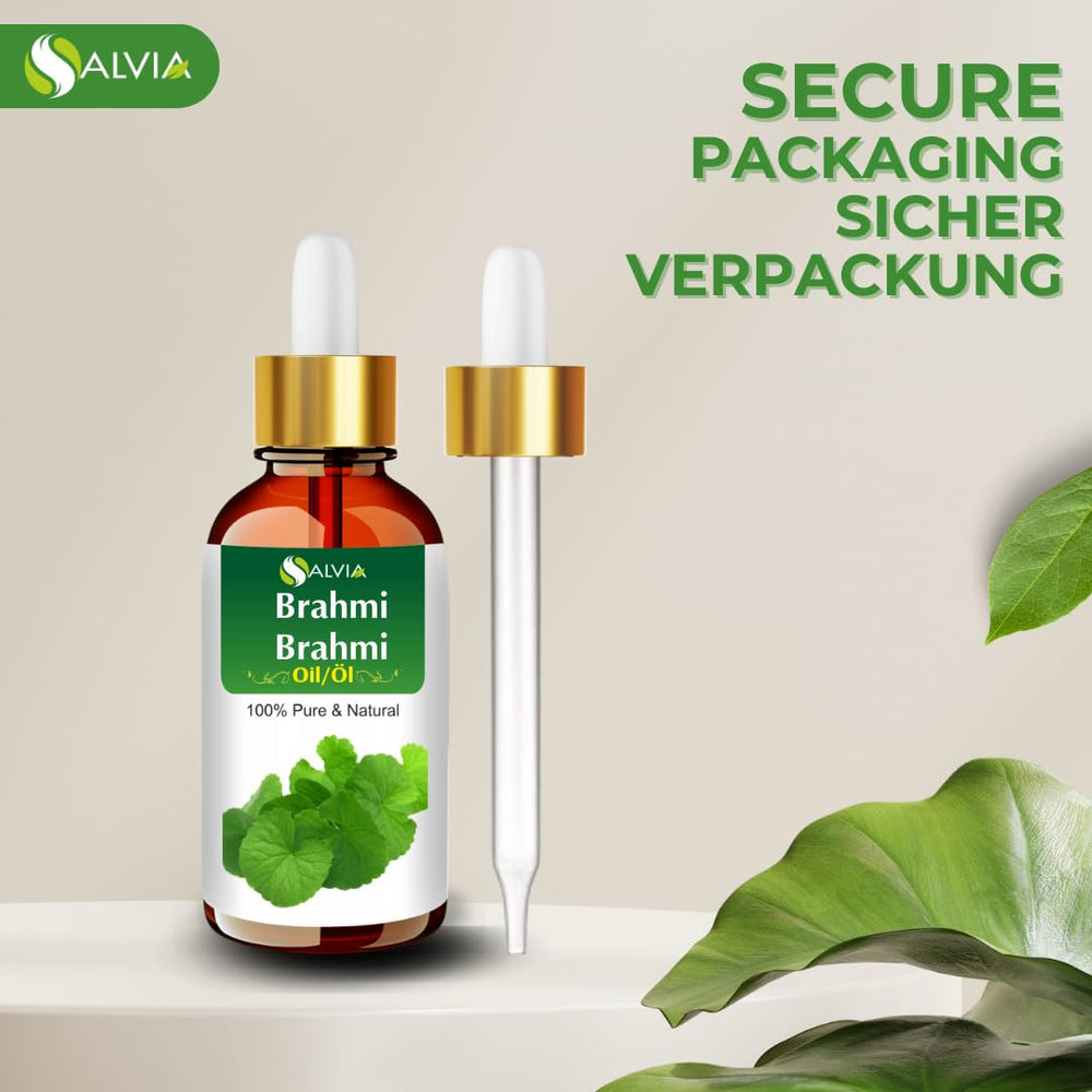 Salvia Brahmi oil packaging highlights purity and undiluted quality.