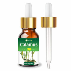 Salvia Calamus Oil in amber bottle showcases rich texture ideal for massage.