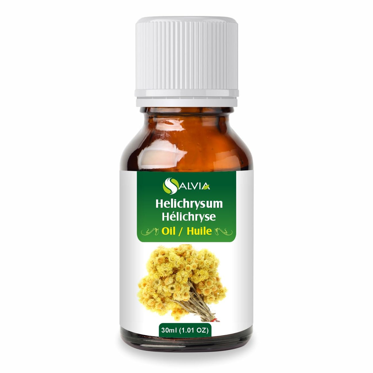 Salvia Helichrysum essential oil bottle front view for aromatherapy blends