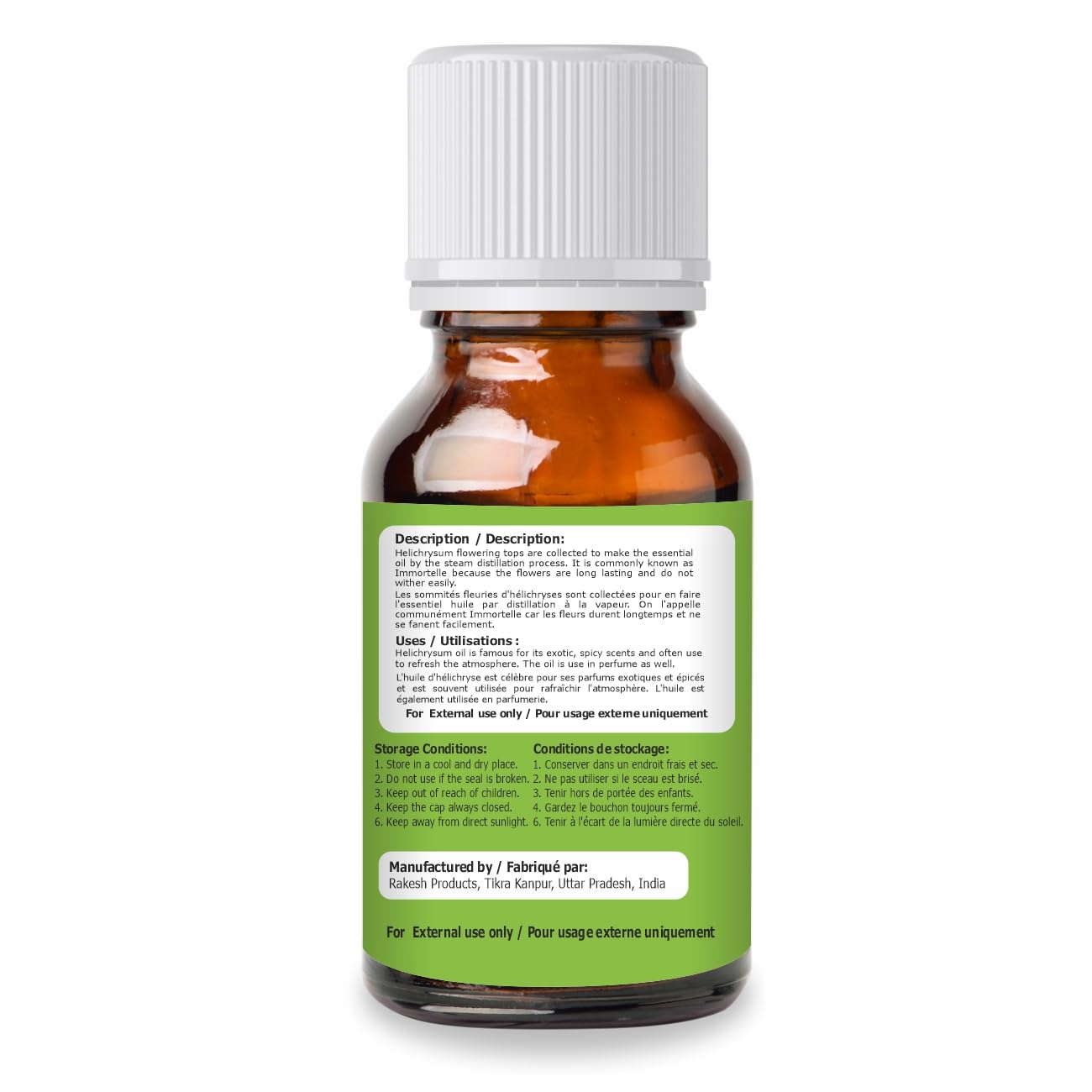 Salvia Helichrysum essential oil amber glass bottle signaling premium packaging and storage