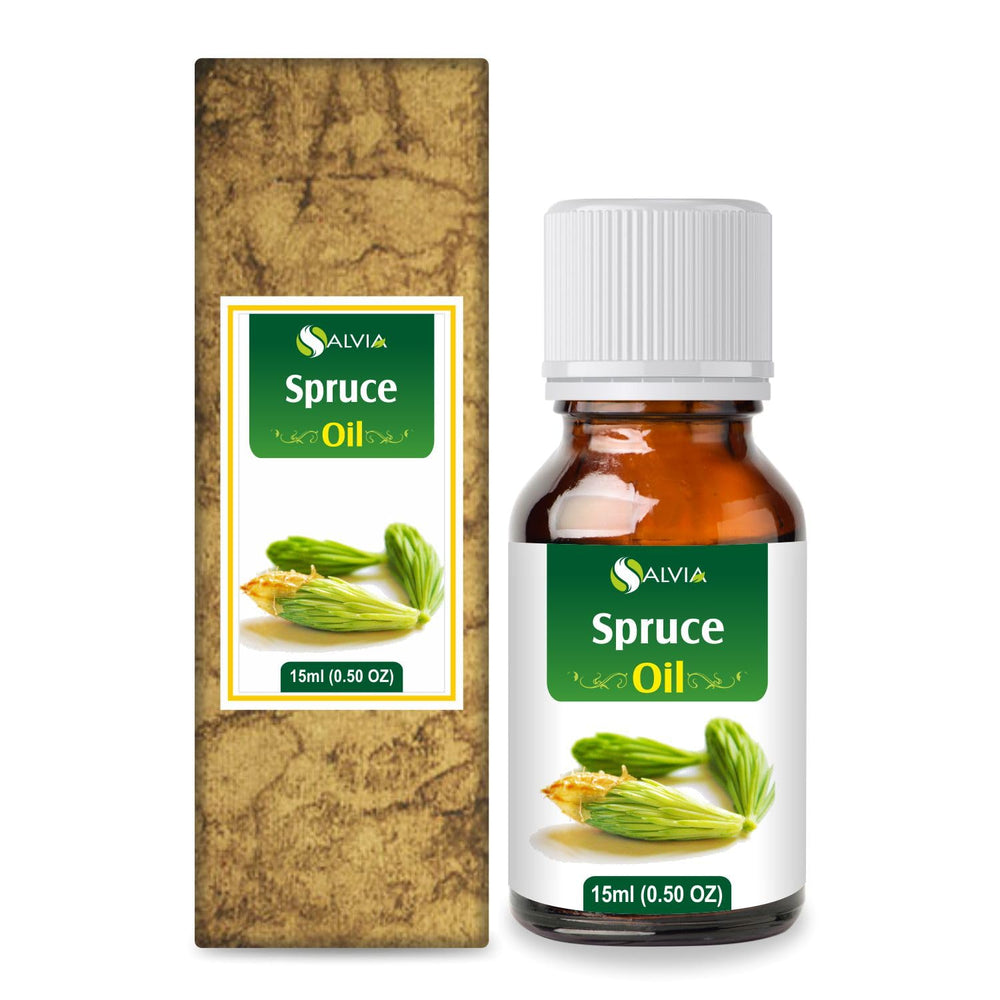 Salvia Spruce Oil in amber bottle for pure aromatherapy use.