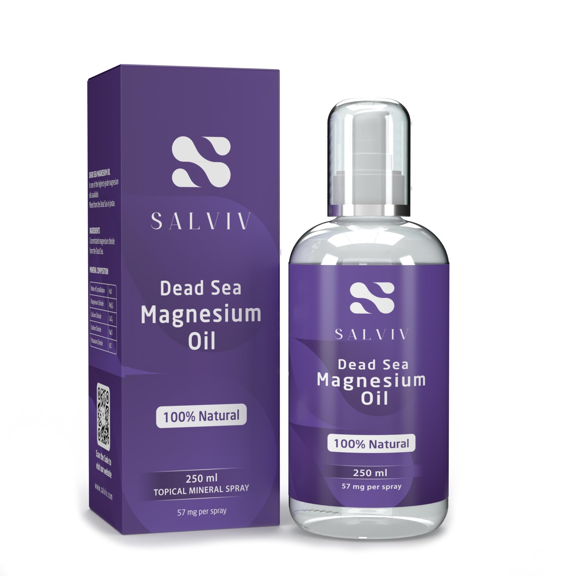 Salviv natural Dead Sea magnesium oil spray bottle for convenient, direct skin application.