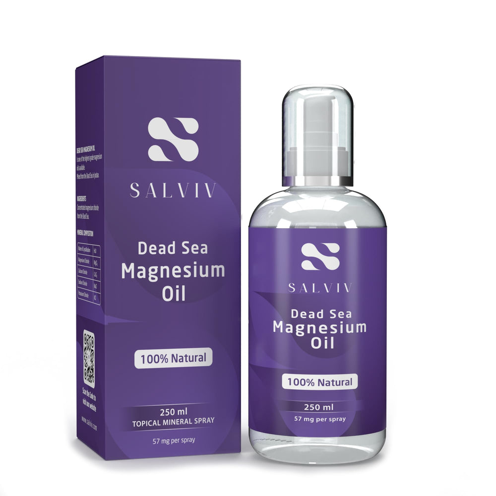 Salviv natural Dead Sea magnesium oil spray bottle for convenient, direct skin application.