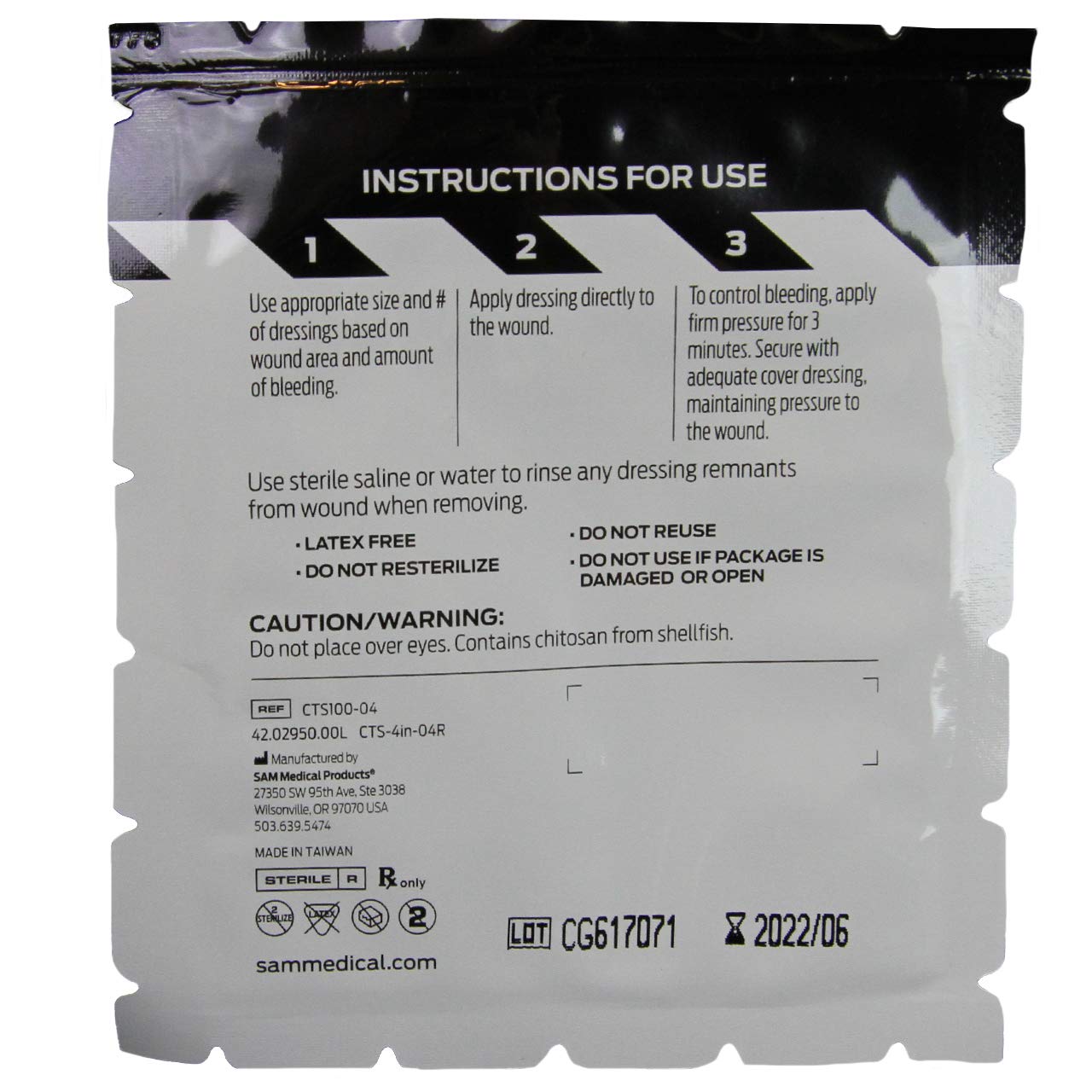 Chito-SAM 100 performance gauze for lacerations and abrasions.