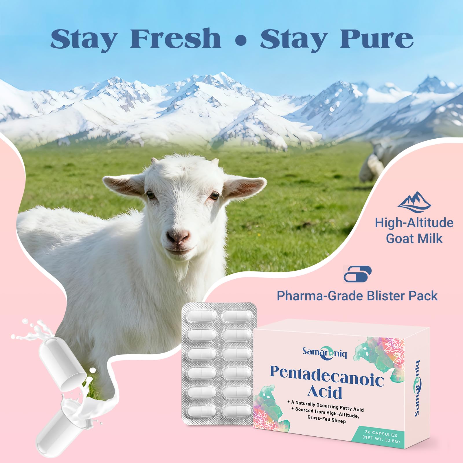 Samareniq 300mg C15:0 capsule emphasizes purity and stable delivery.