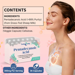 Samareniq capsules close-up showing 300mg C15:0 per capsule for vitality potential.