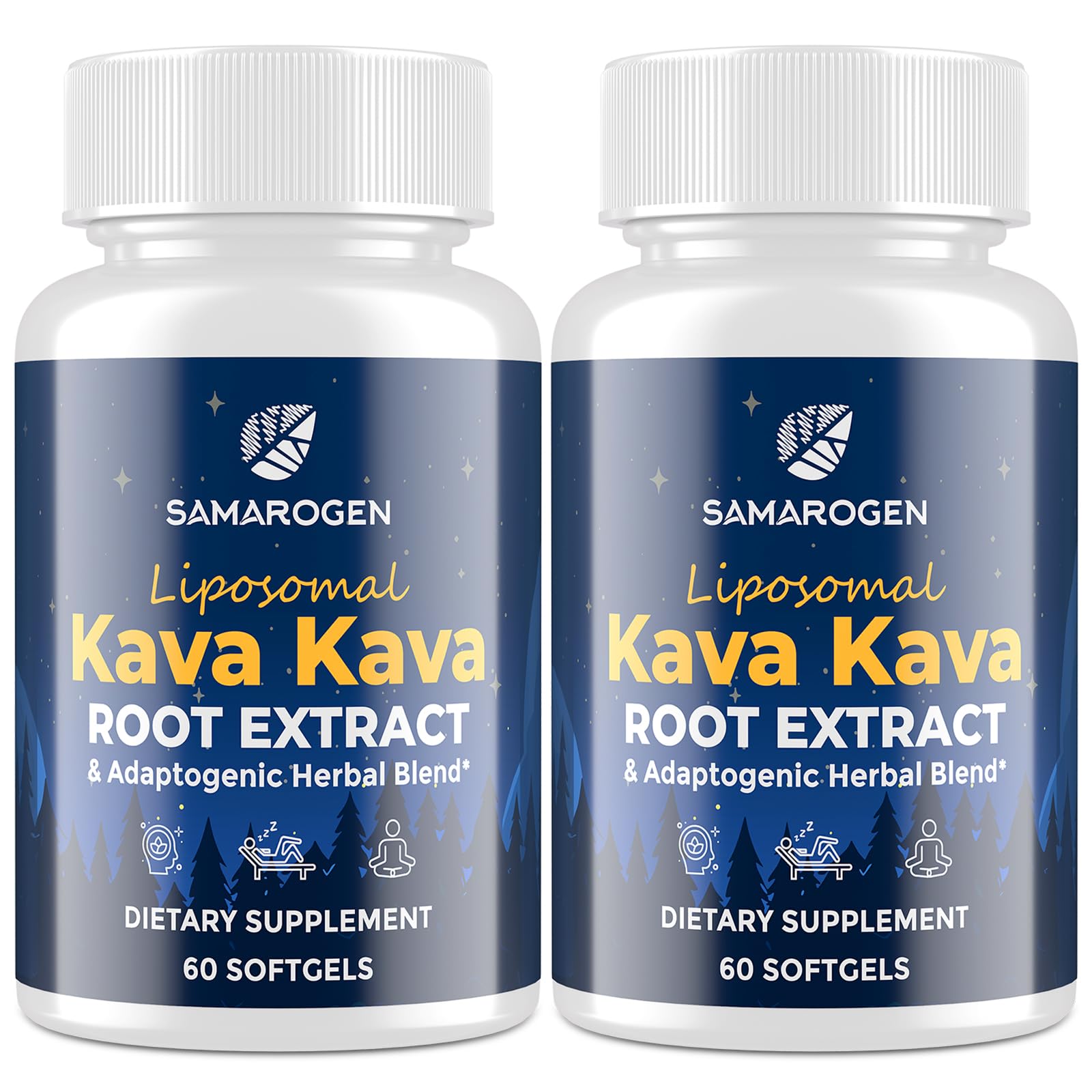 Samarogen kava kava capsules bottle promotes calm evenings and restful sleep