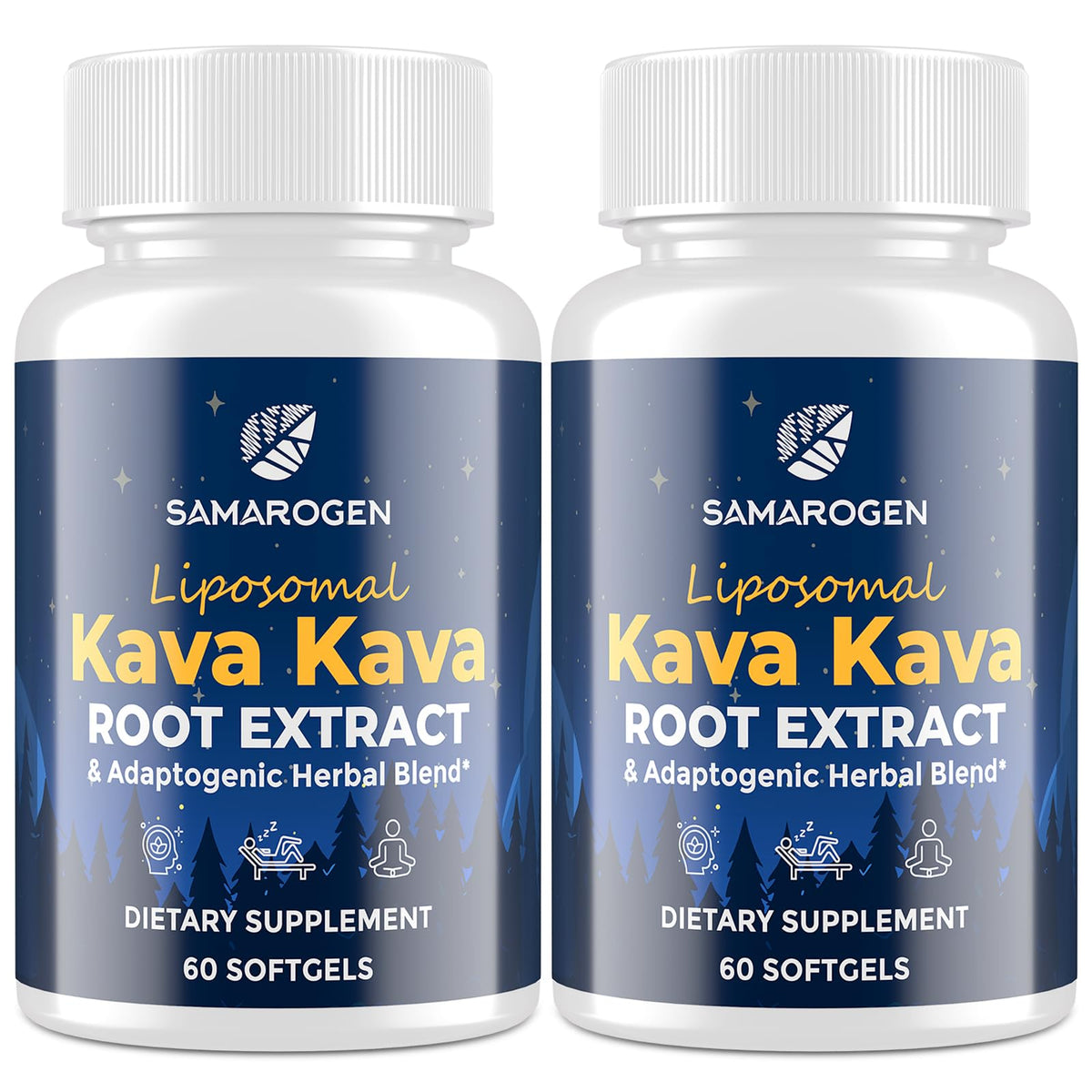 Samarogen kava kava capsules bottle promotes calm evenings and restful sleep