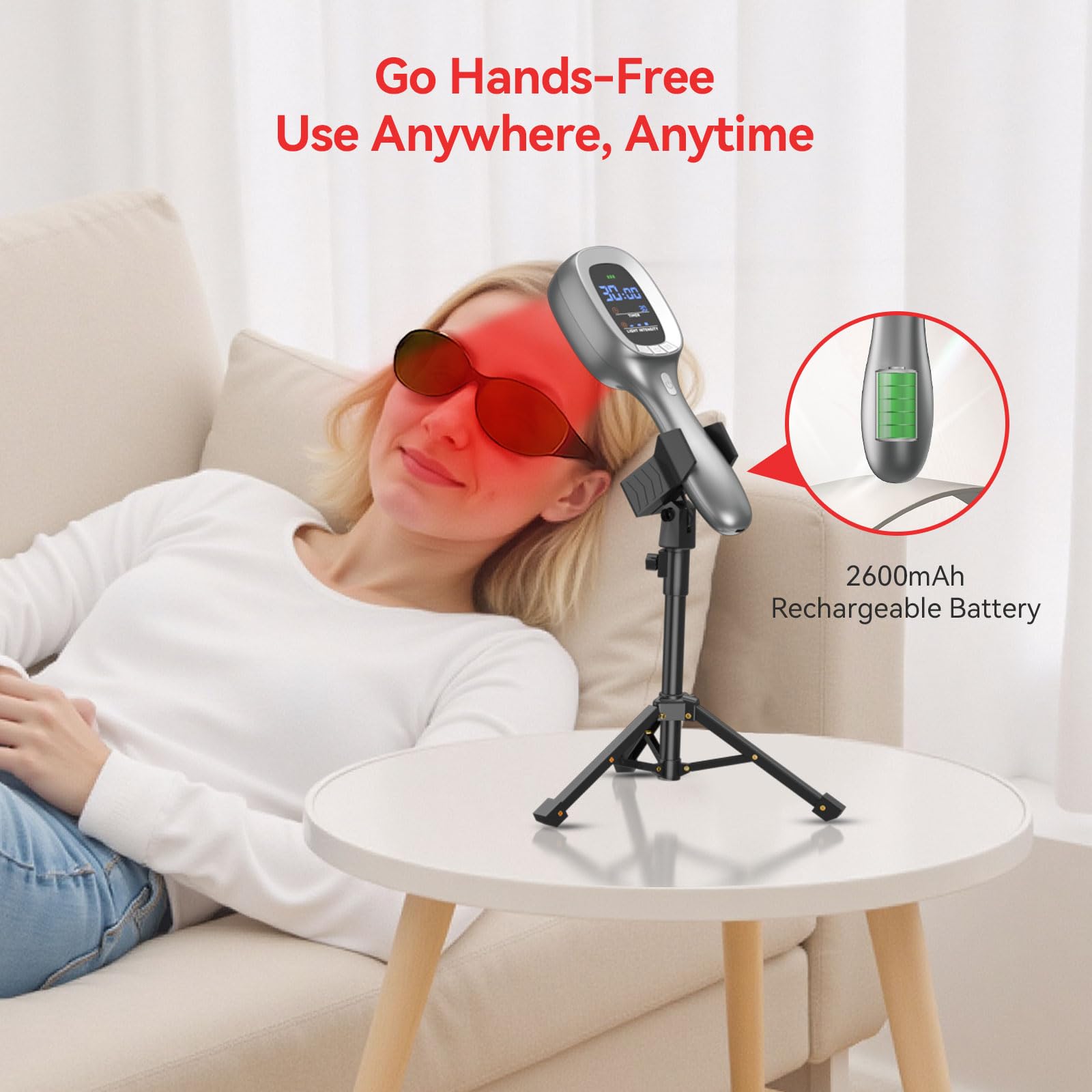 Samatule Handheld wand applied to shoulder demonstrating flexible use.