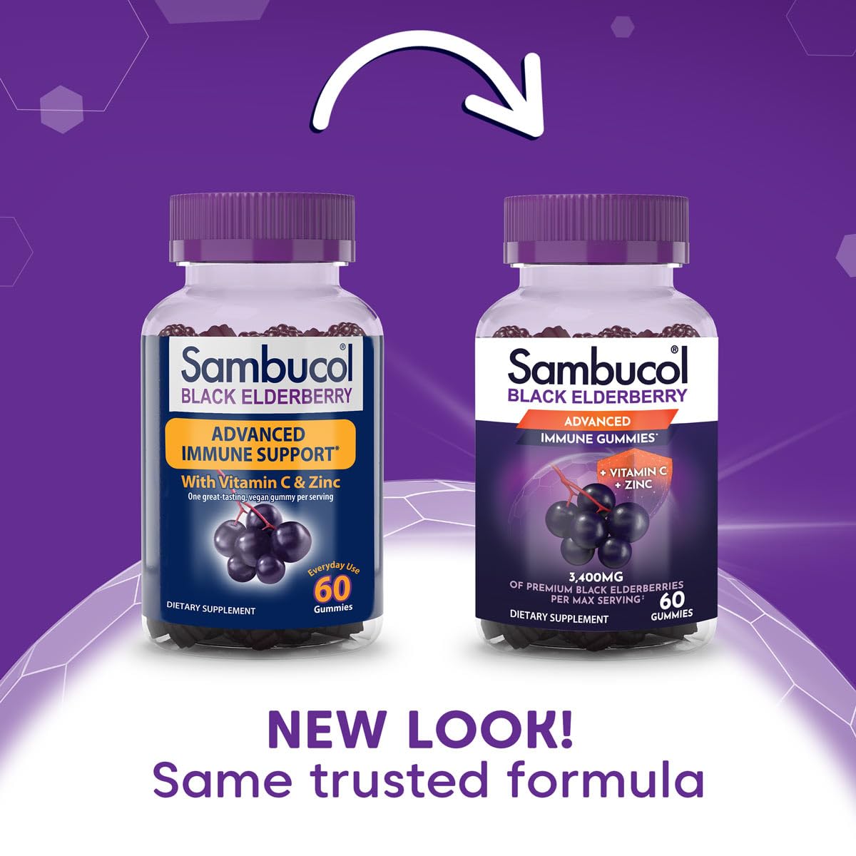Sambucol Black Elderberry Gummies packaging close-up highlights vitamin C and zinc