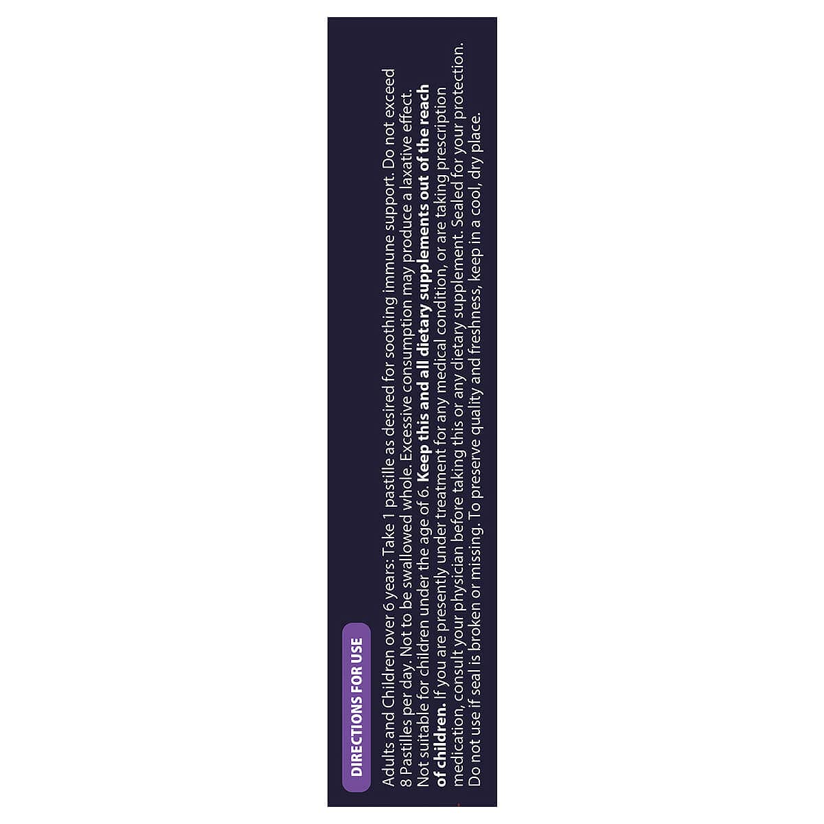 Sambucol brand packaging in foil wrap conveys travel-friendly format