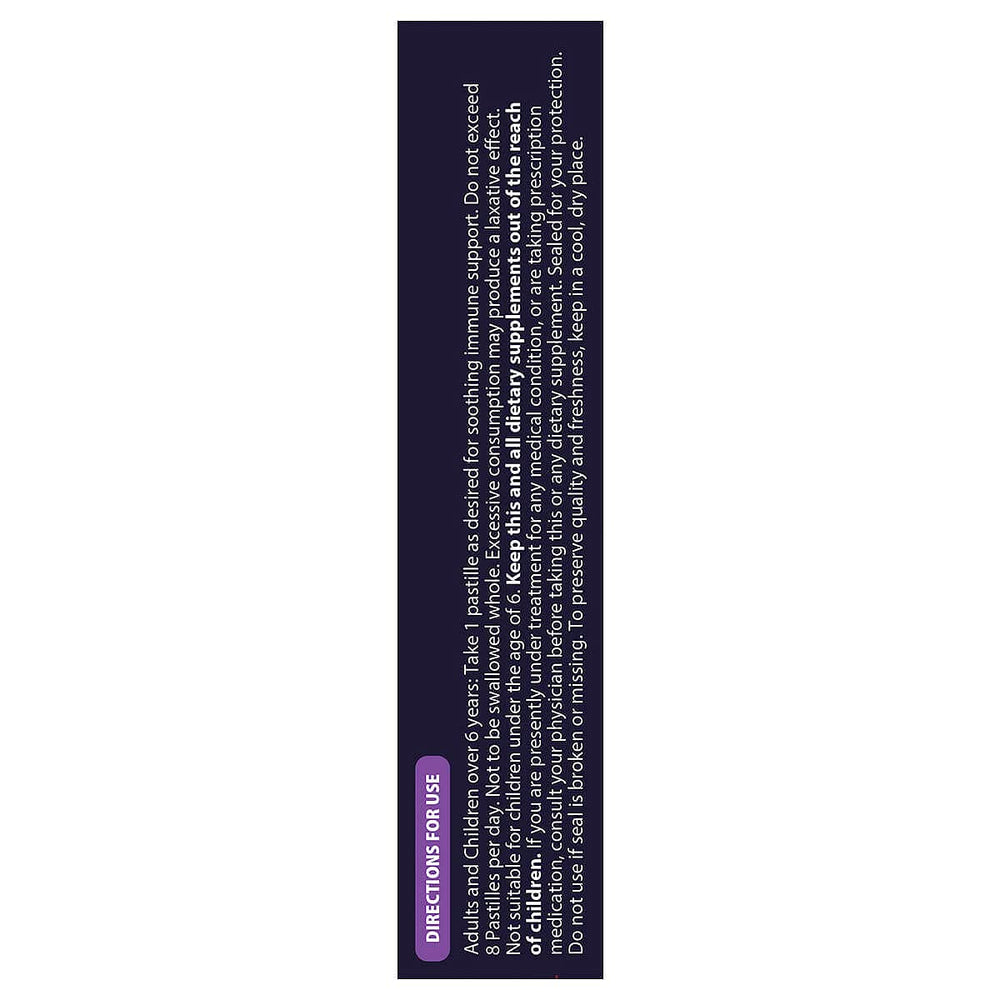 Sambucol brand packaging in foil wrap conveys travel-friendly format