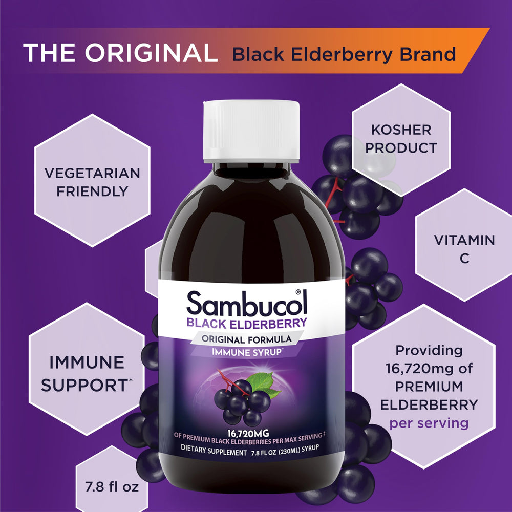 Sambucol daily-use sip suggests a convenient wellness routine.