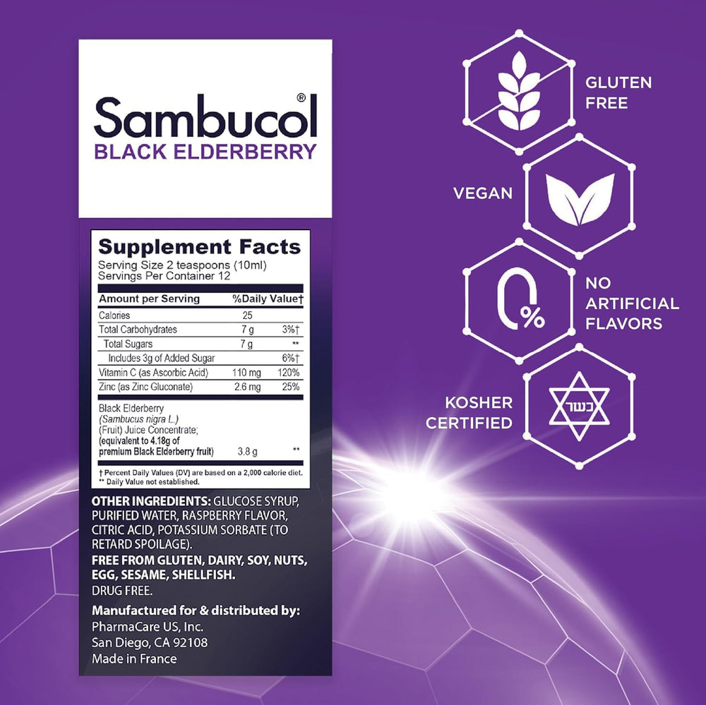 Close-up of Sambucol elderberries highlighting premium black elderberry ingredients.