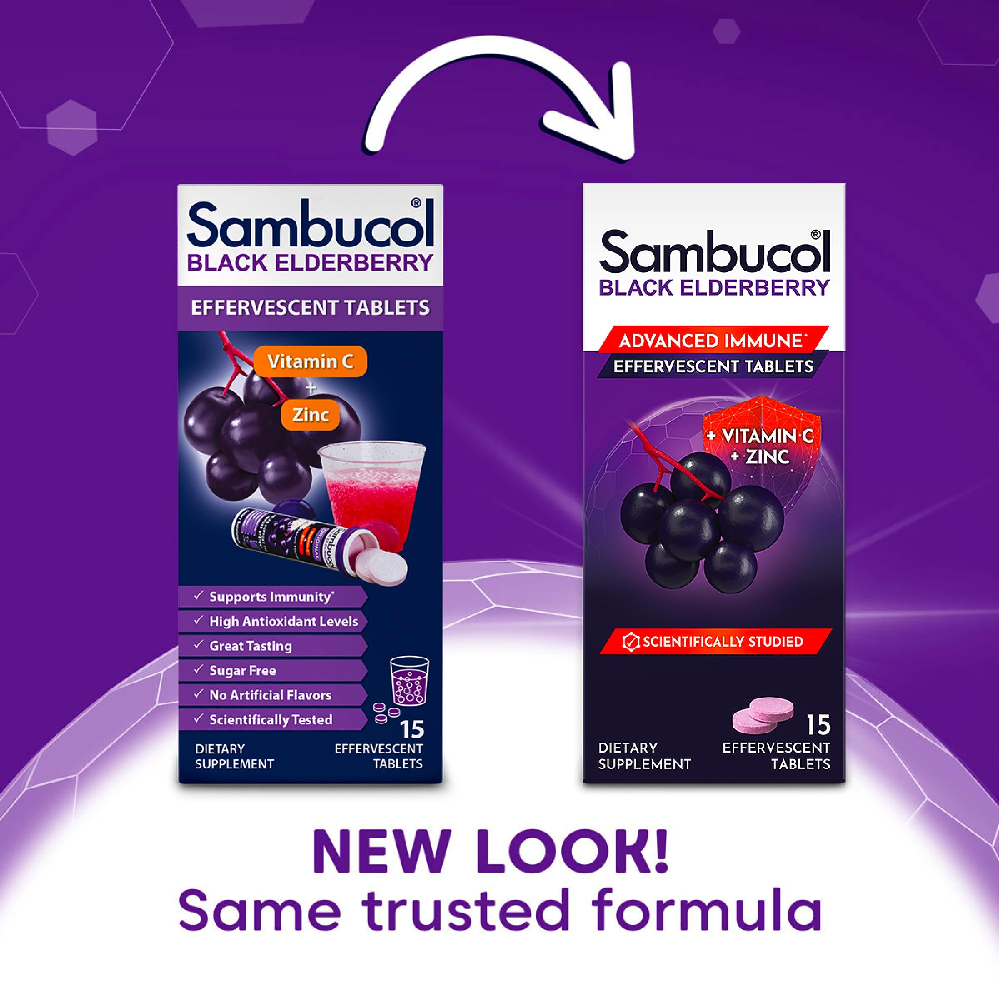 Sambucol bottle beside a glass as you mix an elderberry fizz