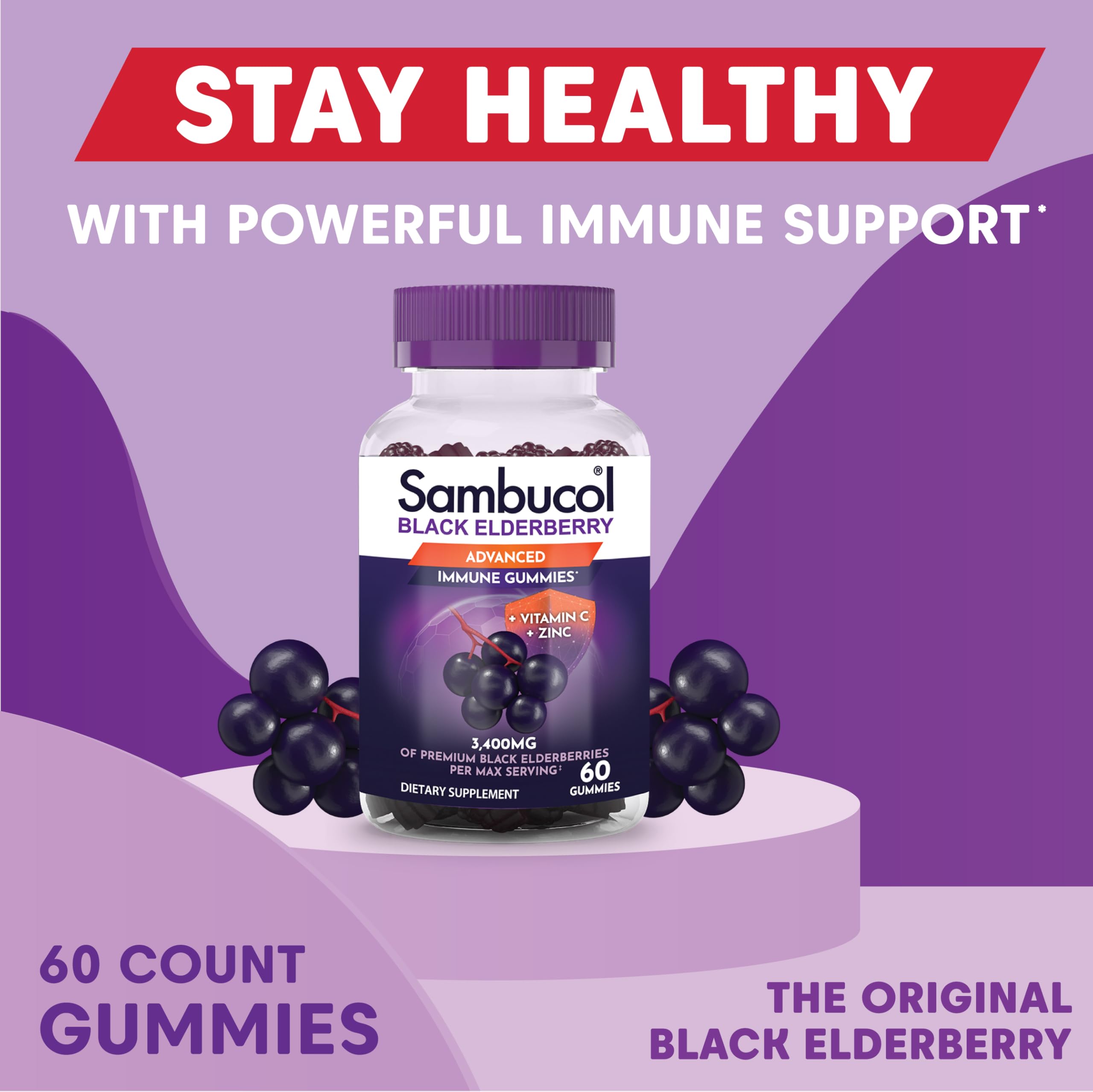 Sambucol Elderberry ingredients label highlights gluten-free and vegan-friendly formula