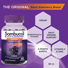 Sambucol gummy texture close-up emphasizes natural flavor appeal